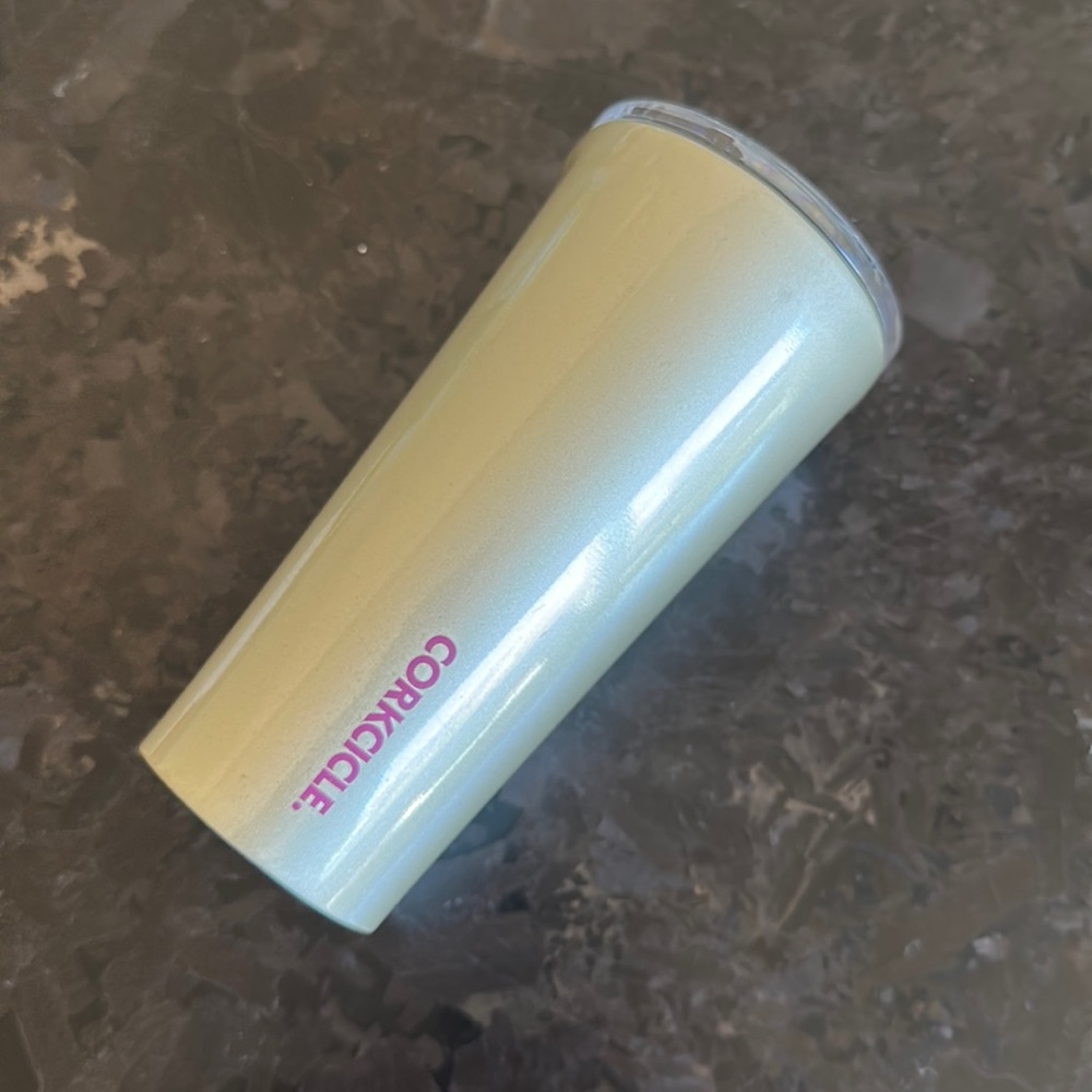 Corkcicle. 16 ounce gold tumbler with lid